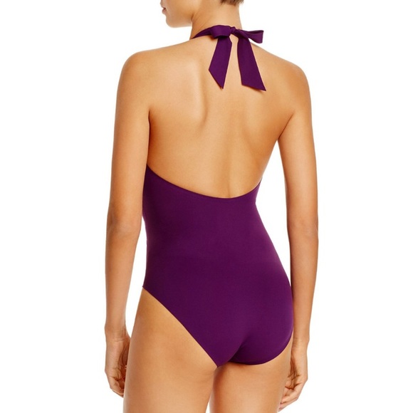 ❤️NWT Gottex Au Naturel V-Neck Halter Surplice Natural One Piece swimsuit Purple - Picture 2 of 5